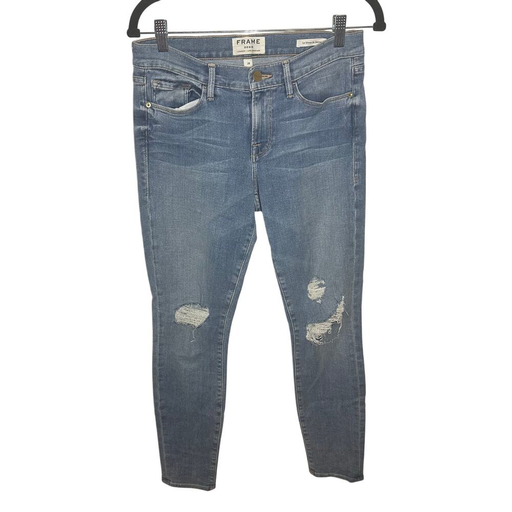 Frame Women's‎ Le Skinny de Jeanne Laurel Light Wash Distressed Jeans Size 28